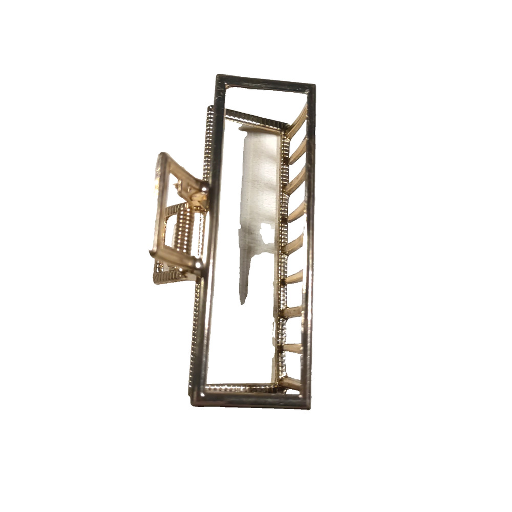 Hair Barrette Alligator Clip Rectangle Gold Tone Geometric Science Metal